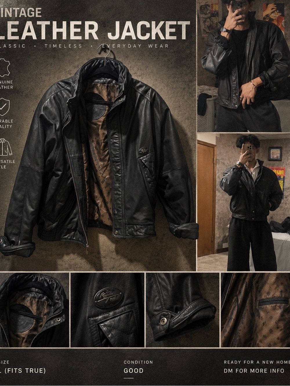 Vintage Black Leather Jacket - Classic Men’s Coat